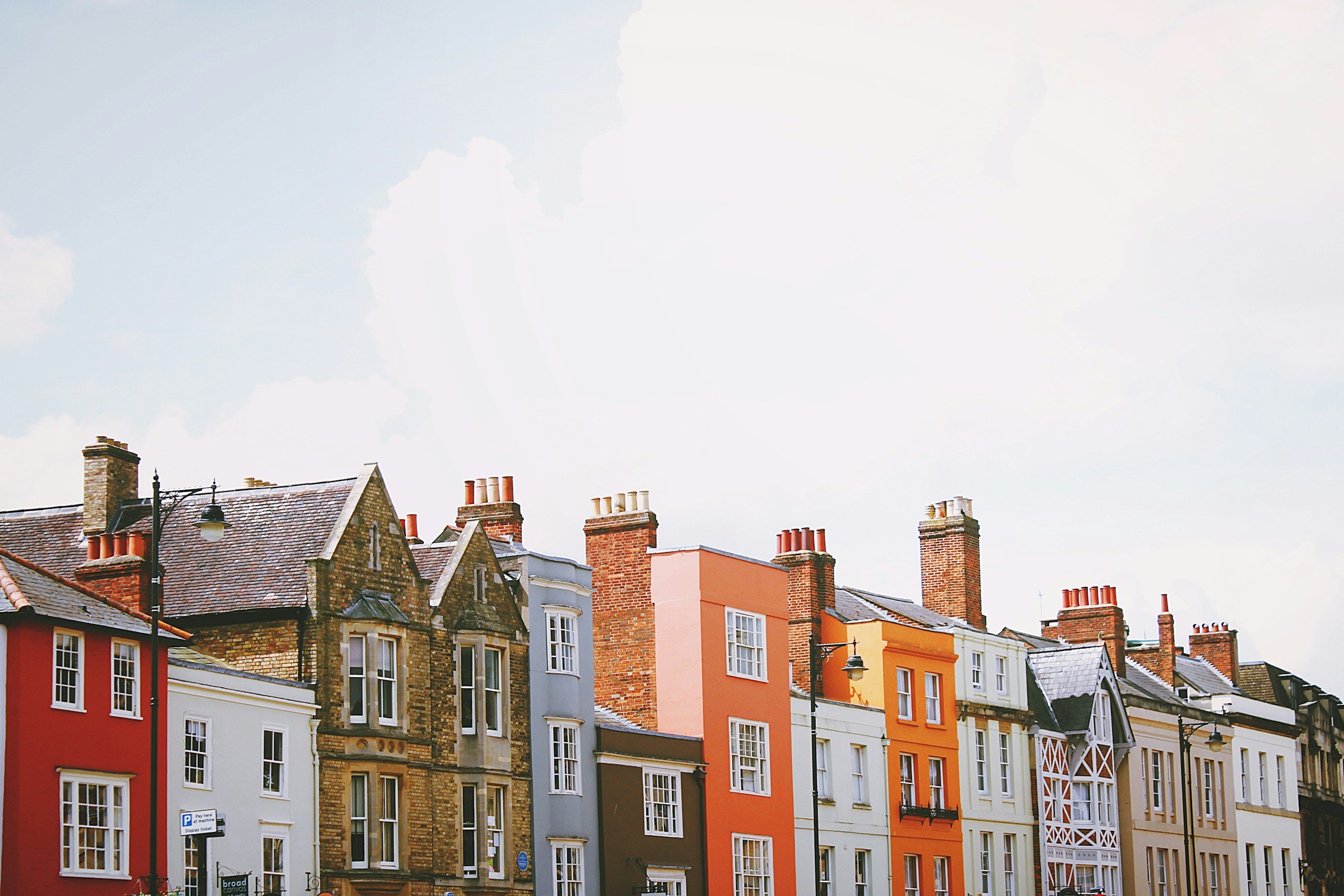 Row of colorful traditional English terraced houses