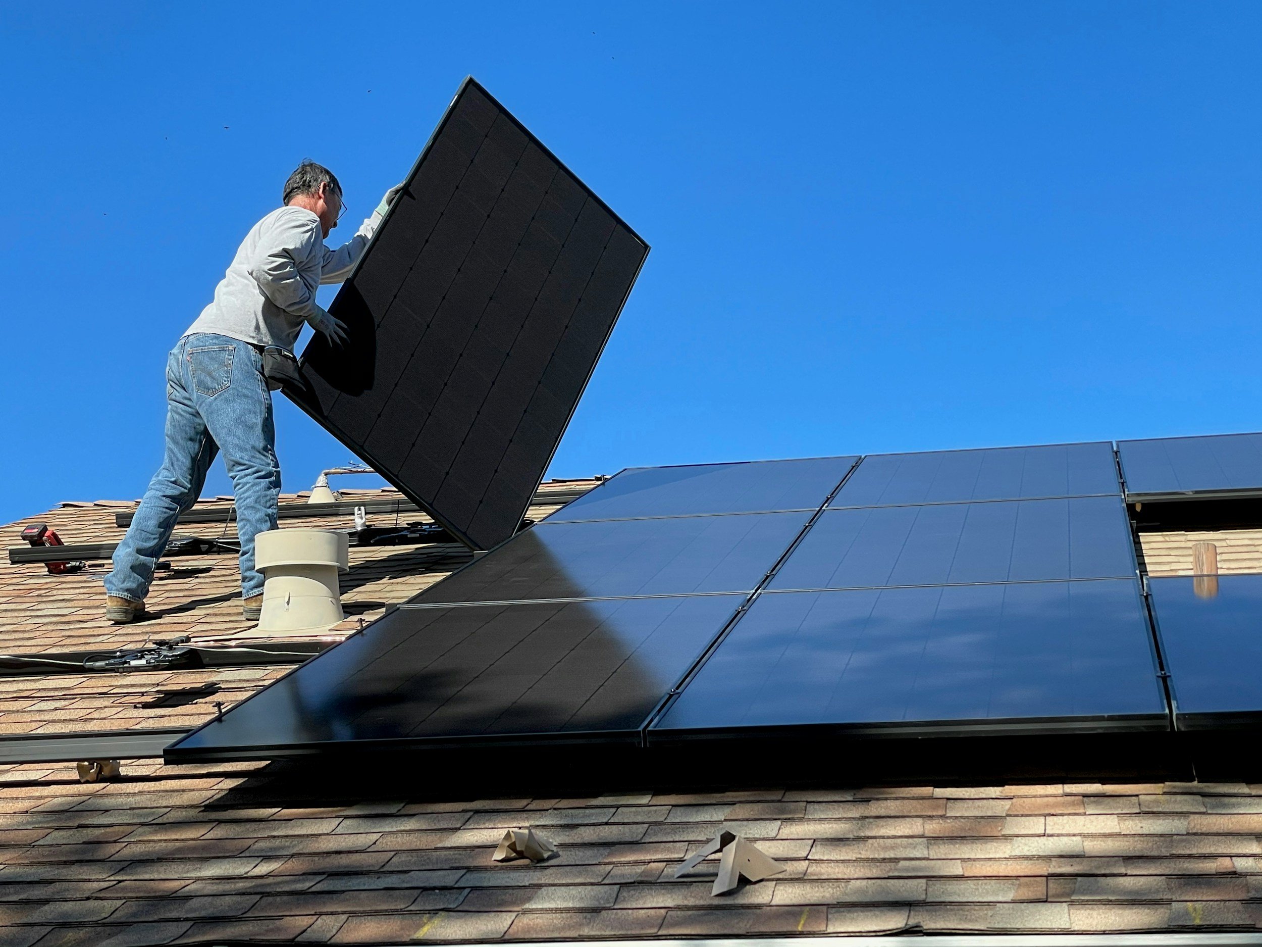 Solar panel installation on a residential roof