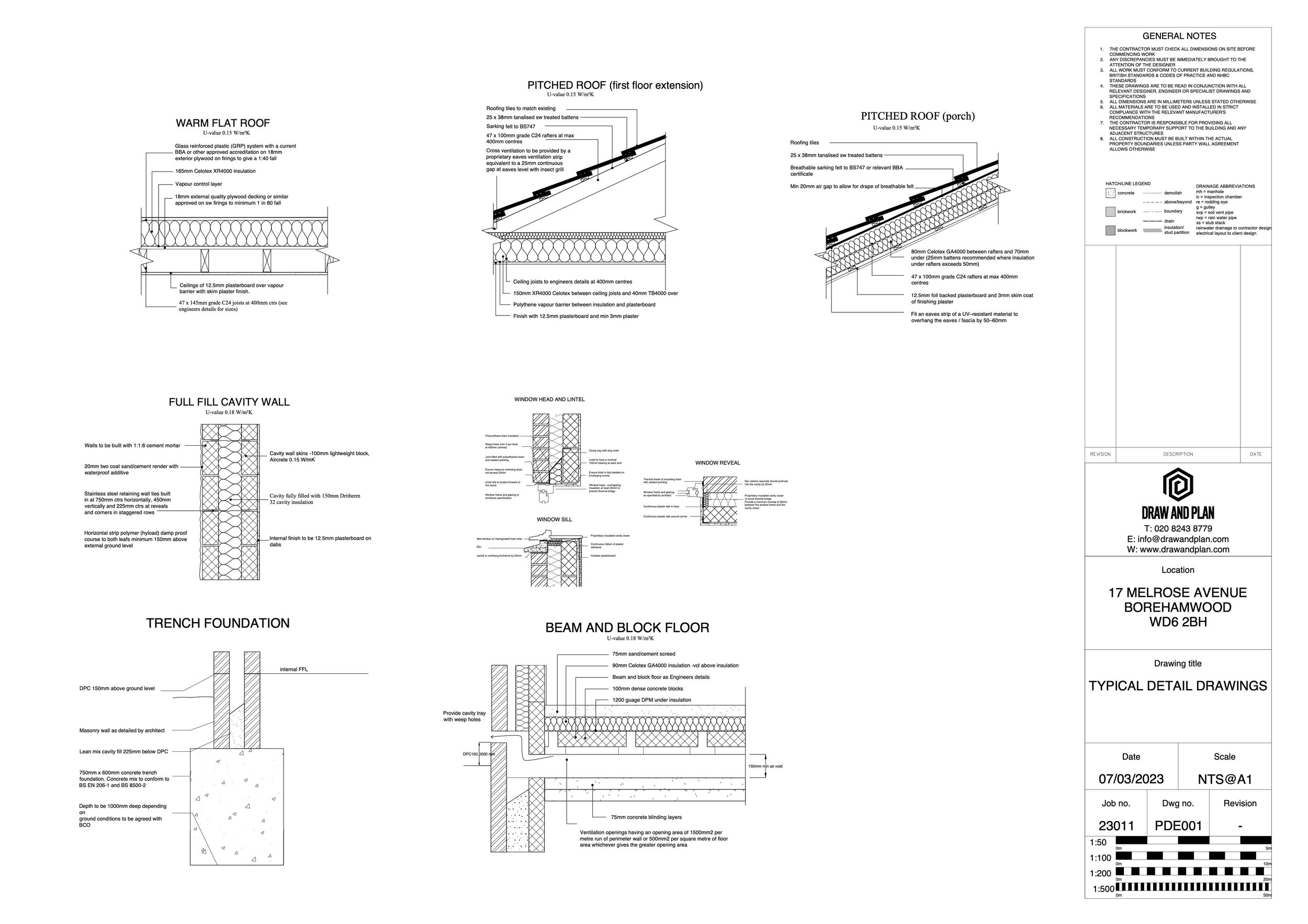 Typical construction details from a Draw & Plan Building Regulations drawing package